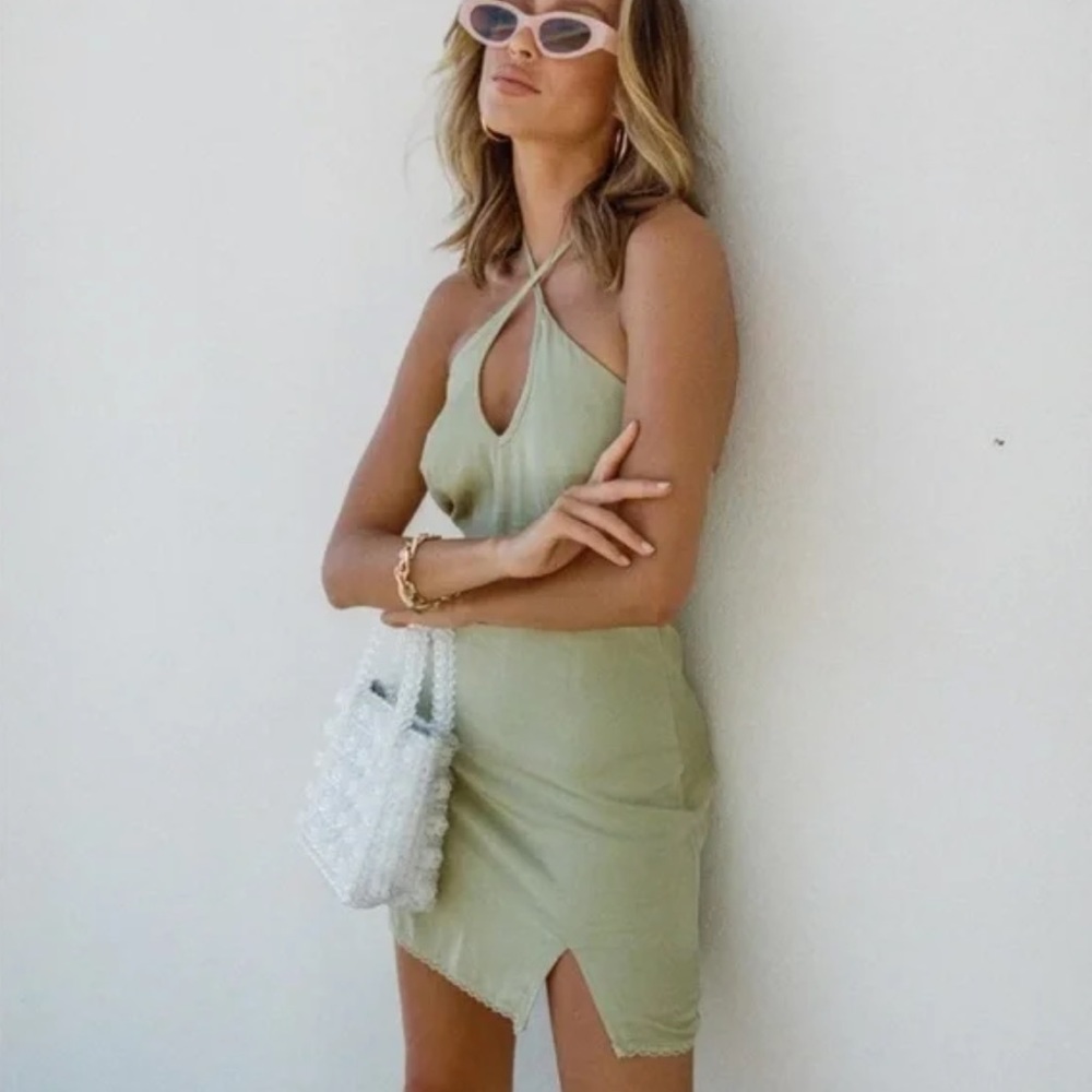 PRINCESS POLLY Cindy Mini Dress in Sage